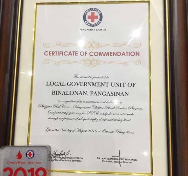 LGU Binalonan is blood service awardee UEP receives platinum award